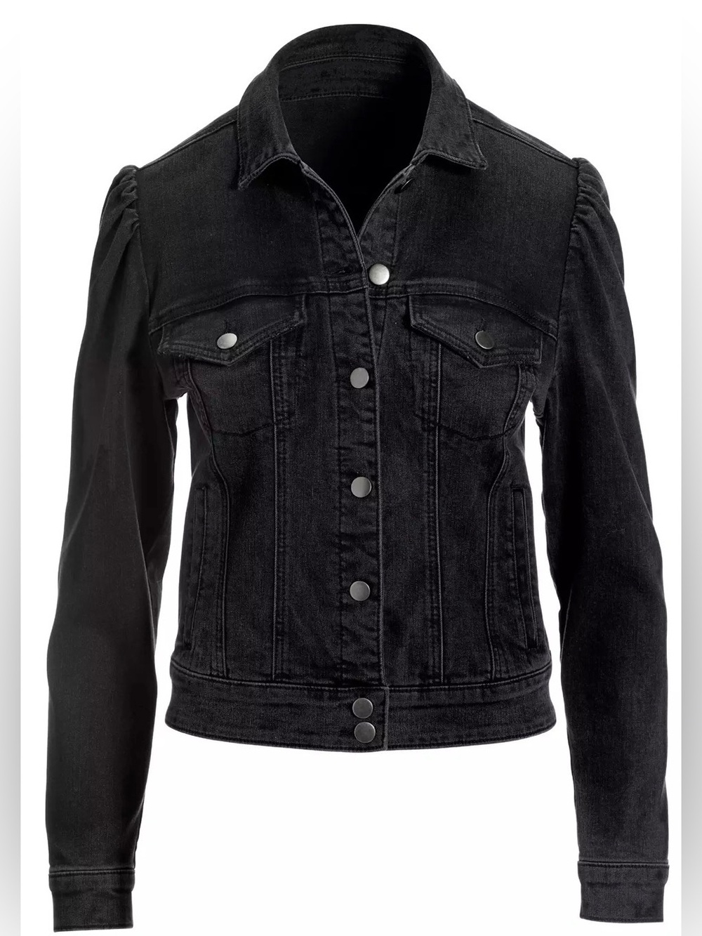 GAP Women's Black Cropped Puff Sleeve Denim Jacket